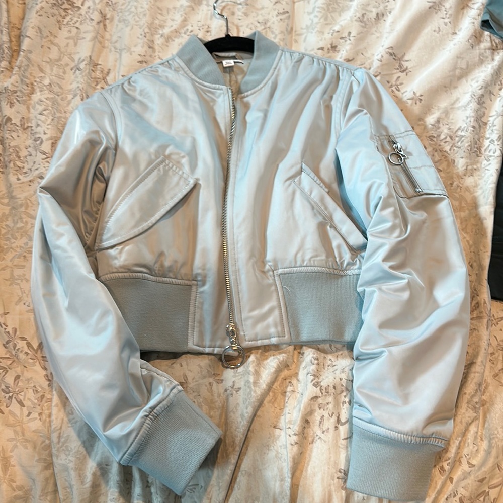 TOPSHOP BOMBER JACKET SIZE 2 BABY BLUE